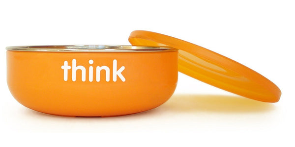Thinkbaby Low Rise BPA Free Baby Bowl, Silver/Orange