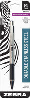 Zebra M-301 Stainless Steel Mechanical Pencil, 0.5mm Point Size, Standard HB Lead, Black Grip, 1-Count