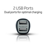 AT&T Dual 2.4 Amp USB car charger for iPhone, iPad, Samsung, & other - Black