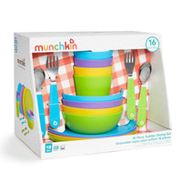 Munchkin 16 Piece Toddler Dining Set, Includes Plates, Bowls, Cups and Utensils, Multi