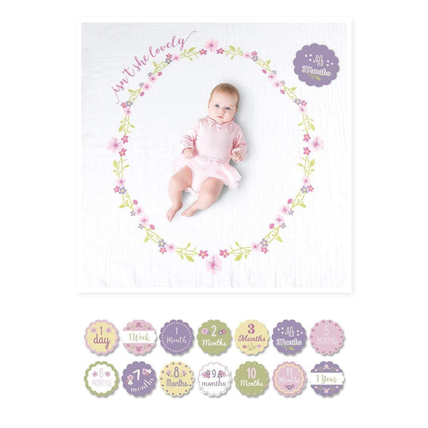 lulujo Baby’s First Year Milestone Blanket and Card Set | 40in x 40in| Baby Shower Gift | Isn't She Lovely