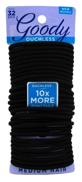 Goody #16712 Ouchless Braided Elastics 32 Count Black (Pack of 3)