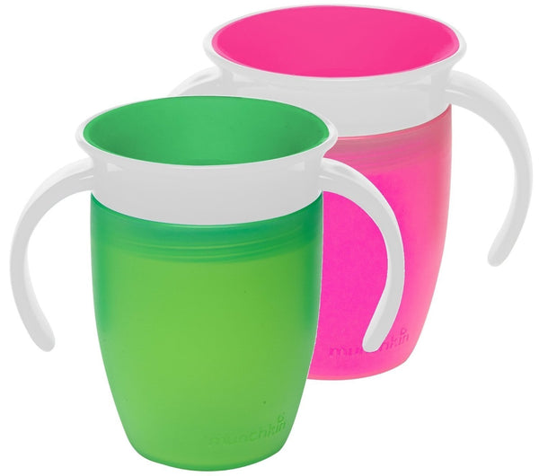 Munchkin Miracle 360 Trainer Cup, Pink/Green, 7 Ounce, 2 Count