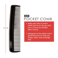 ACE Pocket Hair Comb for Men,Black - Great for All Hair Types - Fine Comb Teeth for Thin to Medium Hair, Durable for Everyday and Professional Use