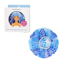 Spa Savvy Lace Trimmed Printed Shower Caps | Double Moisture Protection