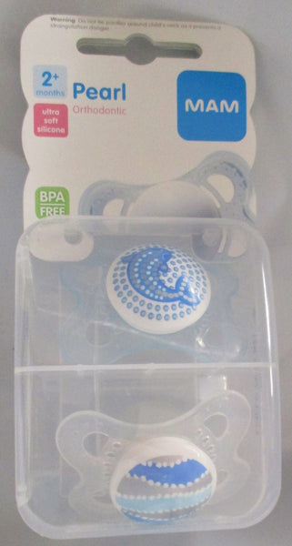 MAM 2 Pack Pearl Silicone Pacifier, 2 Months-BLUE