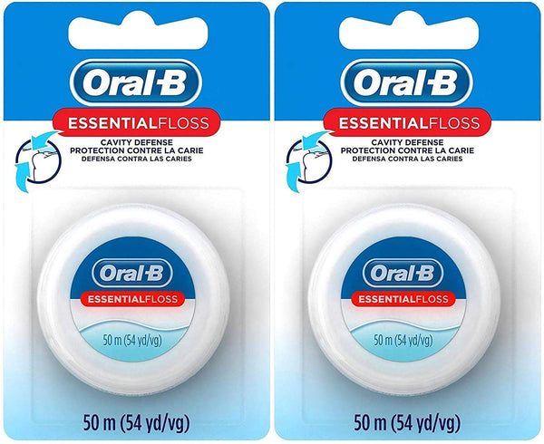 Oral-B Essential Floss, Waxed, Unflavored, 54 Yards (50 meters) - Pack of 2