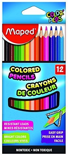Maped Color'Peps Triangular Colored Pencils, Assorted Colors, Pack of 12
